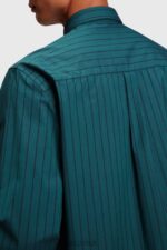 Esprit Relaxed fit striped poplin shirt Men Teal Blue Shirts P0D0X797 - Image 5