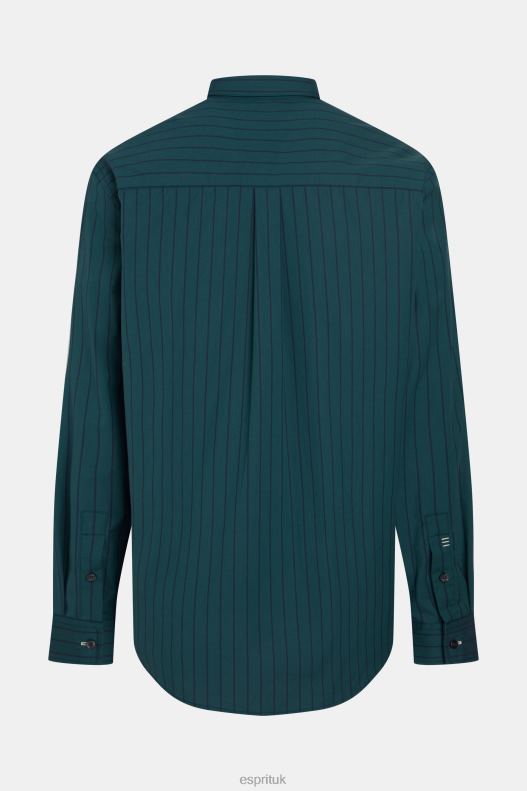 Esprit Relaxed fit striped poplin shirt Men Teal Blue Shirts P0D0X797 - Image 7