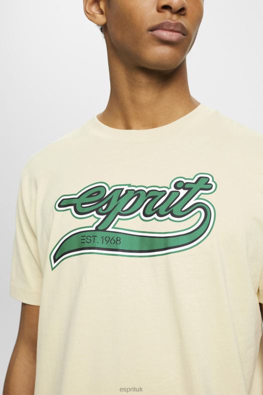 Esprit Retro logo print cotton t-shirt Men Beige T-Shirts P0D0X630 - Image 3