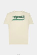 Esprit Retro logo print cotton t-shirt Men Beige T-Shirts P0D0X630 - Image 5