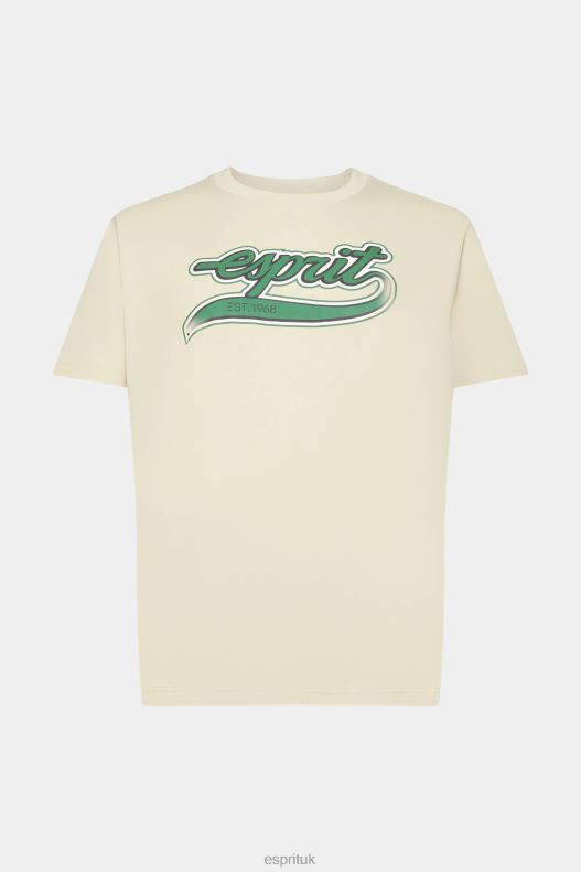 Esprit Retro logo print cotton t-shirt Men Beige T-Shirts P0D0X630 - Image 5