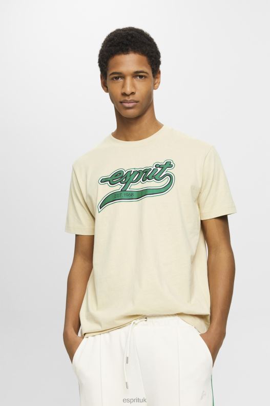 Esprit Retro logo print cotton t-shirt Men Beige T-Shirts P0D0X630 - Image 1
