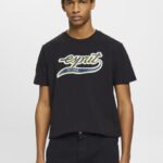 Esprit Retro logo print cotton t-shirt Men Black T-Shirts P0D0X628