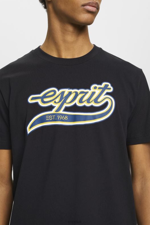 Esprit Retro logo print cotton t-shirt Men Black T-Shirts P0D0X628 - Image 3