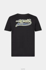 Esprit Retro logo print cotton t-shirt Men Black T-Shirts P0D0X628 - Image 5