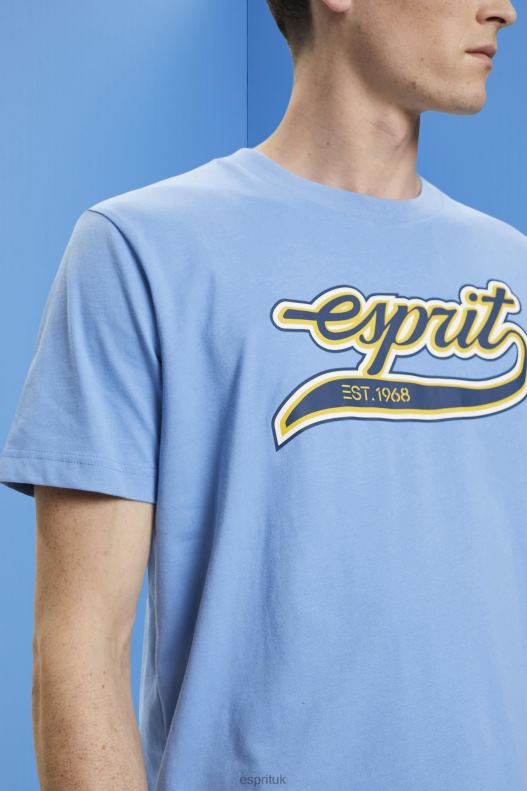 Esprit Retro logo print cotton t-shirt Men Light Blue Lavender T-Shirts P0D0X632 - Image 3