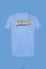 Esprit Retro logo print cotton t-shirt Men Light Blue Lavender T-Shirts P0D0X632 - Image 5
