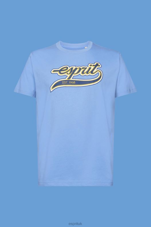 Esprit Retro logo print cotton t-shirt Men Light Blue Lavender T-Shirts P0D0X632 - Image 5