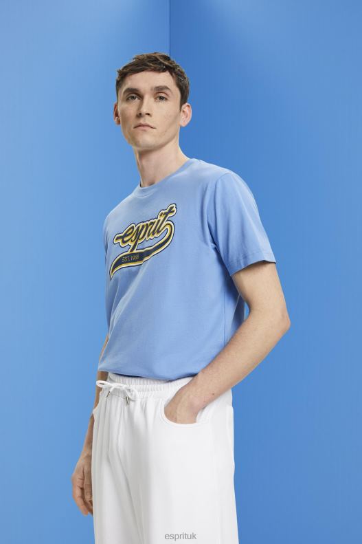 Esprit Retro logo print cotton t-shirt Men Light Blue Lavender T-Shirts P0D0X632 - Image 1