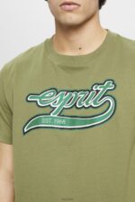 Esprit Retro logo print cotton t-shirt Men Olive T-Shirts P0D0X631 - Image 3