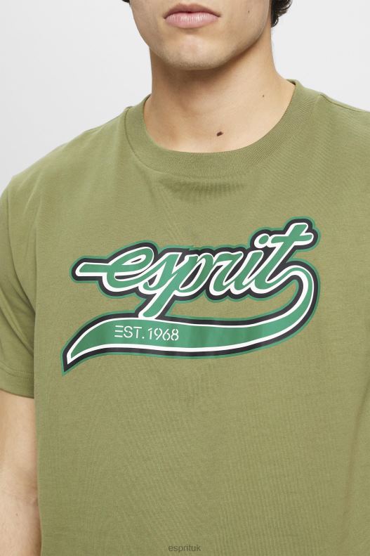 Esprit Retro logo print cotton t-shirt Men Olive T-Shirts P0D0X631 - Image 3