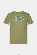 Esprit Retro logo print cotton t-shirt Men Olive T-Shirts P0D0X631 - Image 5