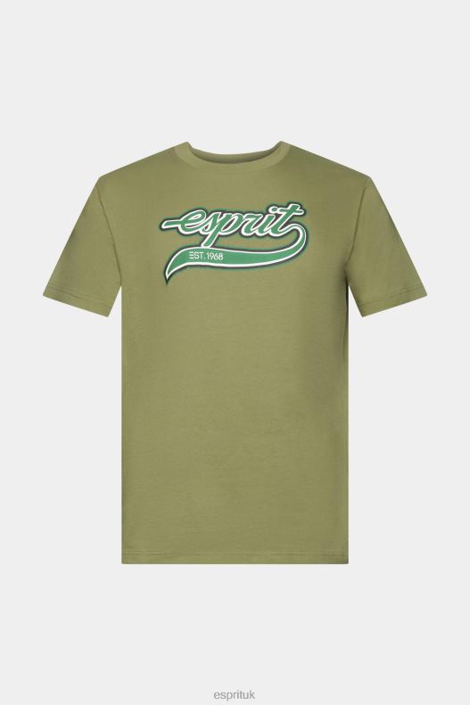 Esprit Retro logo print cotton t-shirt Men Olive T-Shirts P0D0X631 - Image 5