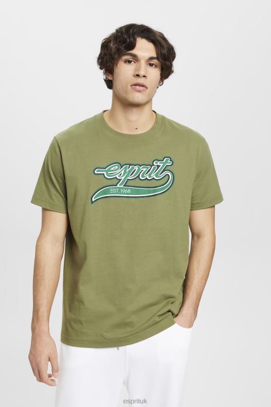 Esprit Retro logo print cotton t-shirt Men Olive T-Shirts P0D0X631 - Image 1
