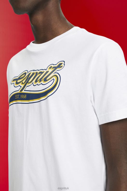 Esprit Retro logo print cotton t-shirt Men White T-Shirts P0D0X629 - Image 3