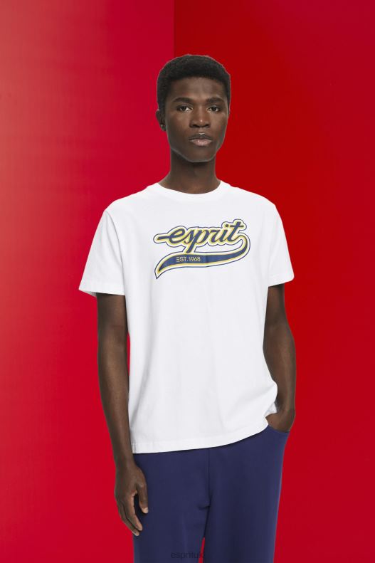 Esprit Retro logo print cotton t-shirt Men White T-Shirts P0D0X629 - Image 1