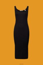 Esprit Rib-knit dress, linen blend Women Black Dresses P0D0X113 - Image 5