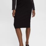 Esprit Rib knit pencil skirt Women Black Skirts P0D0X428