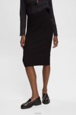 Esprit Rib knit pencil skirt Women Black Skirts P0D0X428