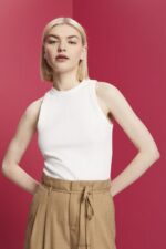 Esprit Rib knit tank top Women Off White Tank P0D0X93