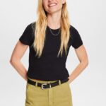 Esprit Ribbed jersey t-shirt Women Black T-Shirts P0D0X1