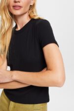 Esprit Ribbed jersey t-shirt Women Black T-Shirts P0D0X1 - Image 3