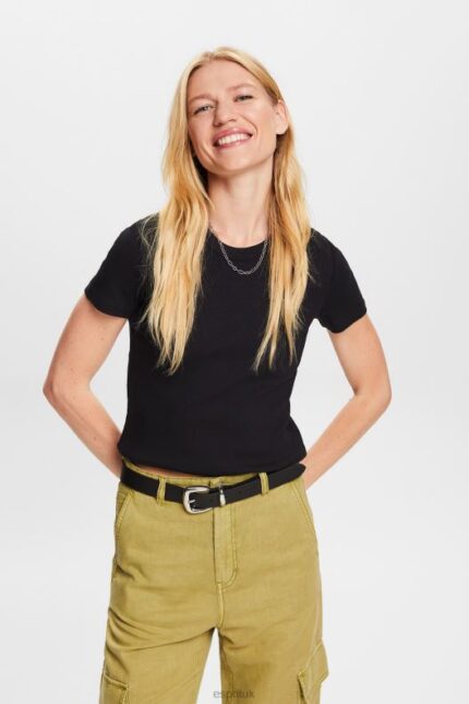 Esprit Ribbed jersey t-shirt Women Black T-Shirts P0D0X1