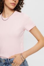 Esprit Ribbed jersey t-shirt Women Pastel Pink T-Shirts P0D0X2 - Image 3