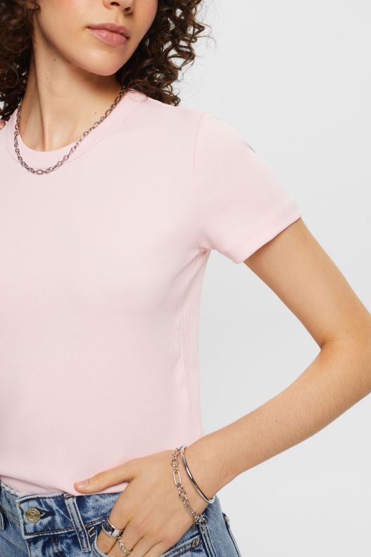 Esprit Ribbed jersey t-shirt Women Pastel Pink T-Shirts P0D0X2 - Image 3