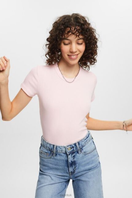 Esprit Ribbed jersey t-shirt Women Pastel Pink T-Shirts P0D0X2