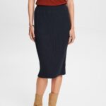 Esprit Ribbed Knit Midi Skirt Women Petrol Blue Skirts P0D0X21