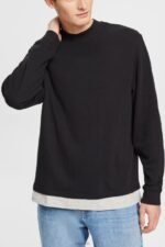 Esprit Ribbed long sleeve top Men Black Long Sleeve P0D0X818