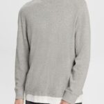 Esprit Ribbed long sleeve top Men Light Grey Long Sleeve P0D0X817