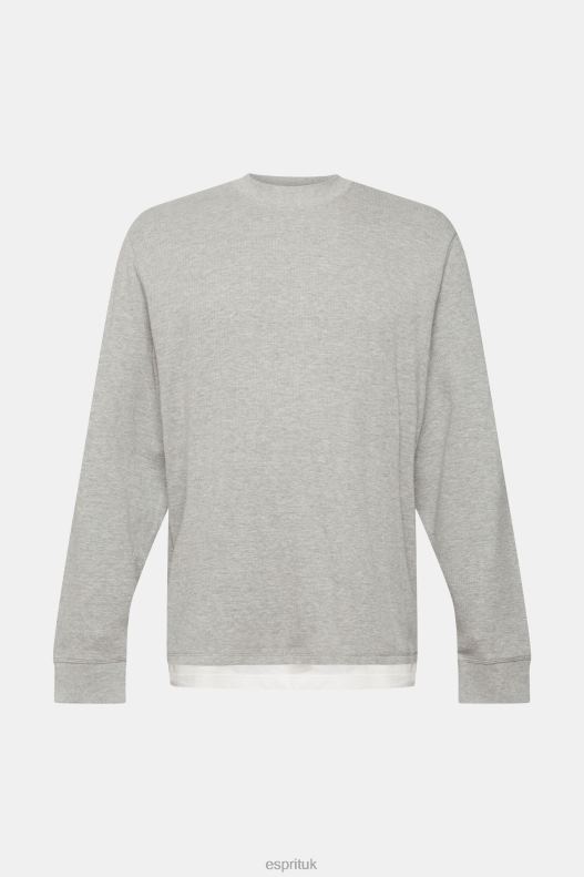 Esprit Ribbed long sleeve top Men Light Grey Long Sleeve P0D0X817 - Image 5