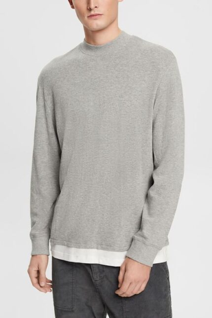 Esprit Ribbed long sleeve top Men Light Grey Long Sleeve P0D0X817