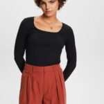 Esprit Ribbed long sleeve top Women Black Long Sleeve P0D0X88