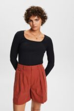 Esprit Ribbed long sleeve top Women Black Long Sleeve P0D0X88