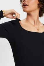 Esprit Ribbed long sleeve top Women Black Long Sleeve P0D0X88 - Image 3