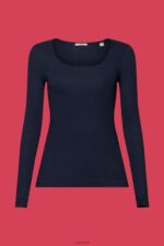 Esprit Ribbed long sleeve top Women Navy Long Sleeve P0D0X90 - Image 5