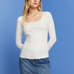 Esprit Ribbed long sleeve top Women Off White Long Sleeve P0D0X89