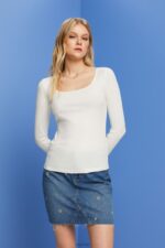 Esprit Ribbed long sleeve top Women Off White Long Sleeve P0D0X89