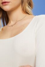 Esprit Ribbed long sleeve top Women Off White Long Sleeve P0D0X89 - Image 3
