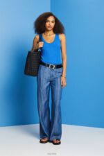 Esprit Ribbed, sleeveless jumper, linen blend Women Bright Blue Sweaters P0D0X109 - Image 2