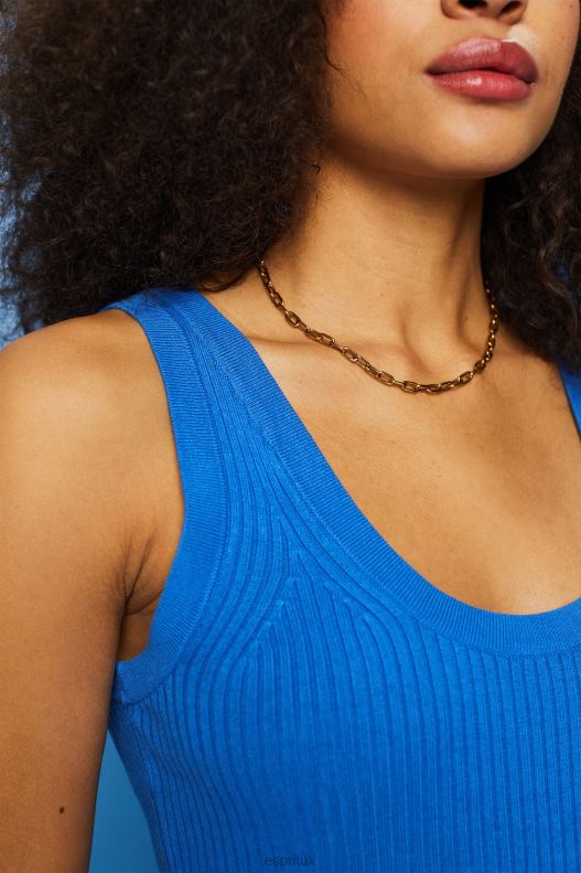 Esprit Ribbed, sleeveless jumper, linen blend Women Bright Blue Sweaters P0D0X109 - Image 3