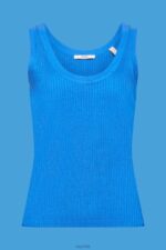 Esprit Ribbed, sleeveless jumper, linen blend Women Bright Blue Sweaters P0D0X109 - Image 5