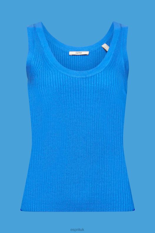 Esprit Ribbed, sleeveless jumper, linen blend Women Bright Blue Sweaters P0D0X109 - Image 5