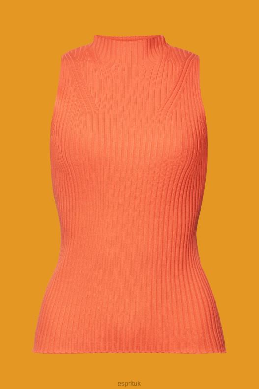 Esprit Ribbed, sleeveless jumper, linen blend Women Coral Orange Sweaters P0D0X110 - Image 5