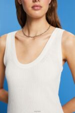 Esprit Ribbed, sleeveless jumper, linen blend Women Off White Sweaters P0D0X108 - Image 3