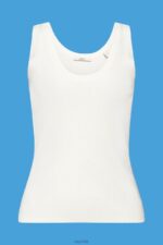 Esprit Ribbed, sleeveless jumper, linen blend Women Off White Sweaters P0D0X108 - Image 5
