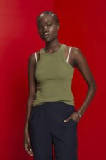 Esprit Ribbed tank top Women Olive Tank P0D0X283